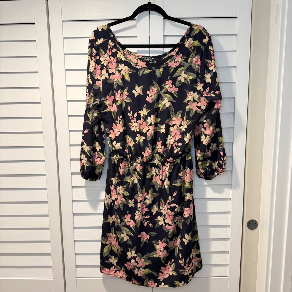Papermoon Stitch Fix Floral Long Sleeve Navy Blue Dress Lined XL